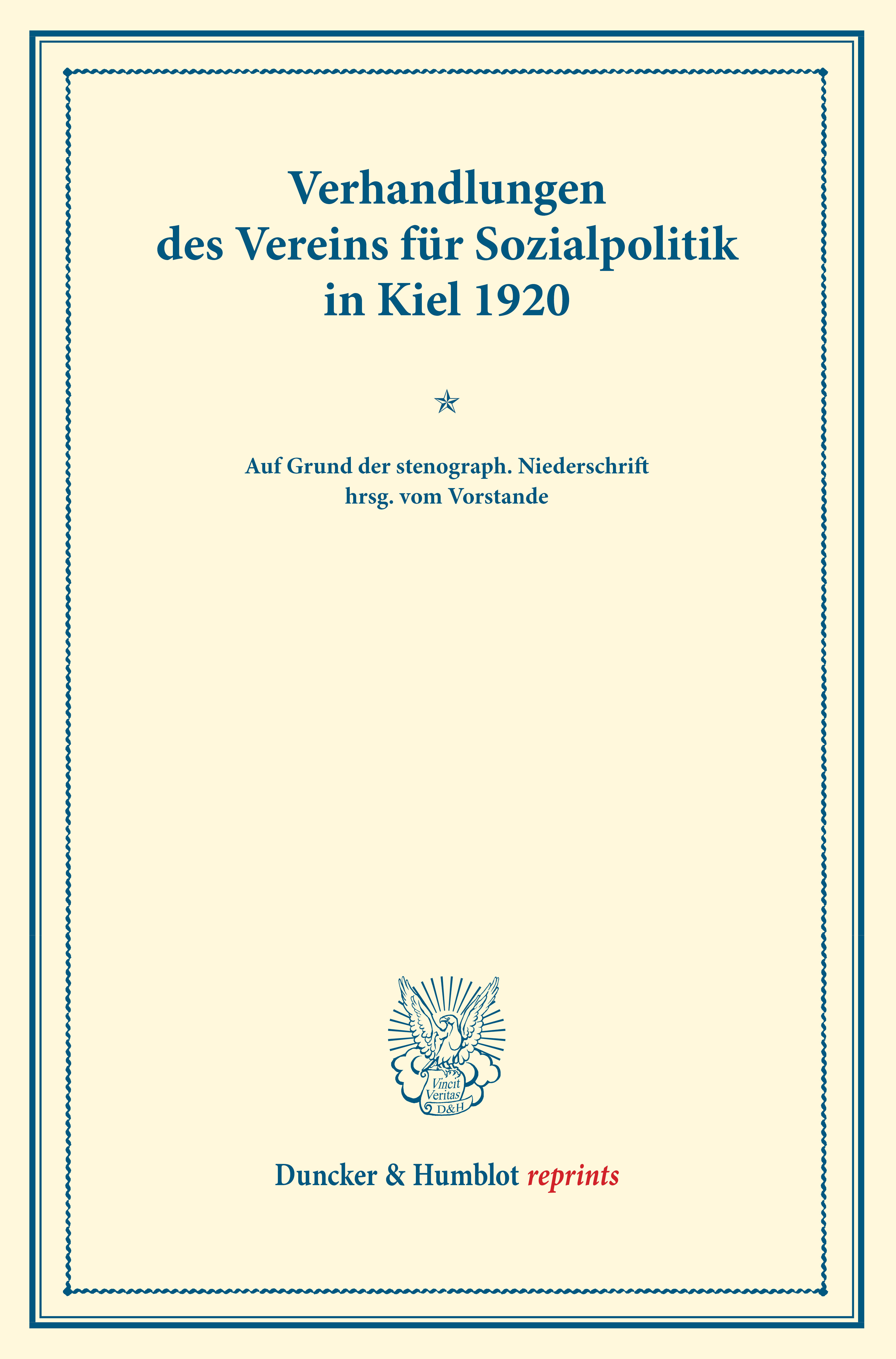 Verhandlungen des Vereins für Sozialpolitik in Kiel 1920