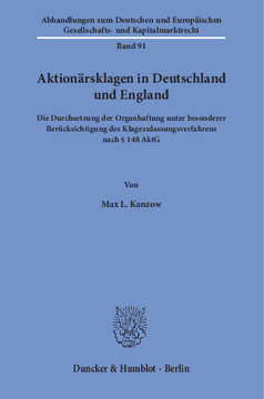 Aktionärsklagen in Deutschland und England Aktionärsklagen in Deutschland und England