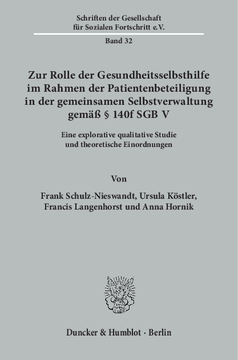 Zur Rolle der Gesundheitsselbsthilfe im Rahmen der Patientenbeteiligung in der gemeinsamen Selbstverwaltung gemäß § 140f SGB V Zur Rolle der Gesundheitsselbsthilfe im Rahmen der Patientenbeteiligung in der gemeinsamen Selbstverwaltung gemäß § 140f SGB V
