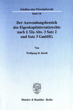 Der Anwendungsbereich des Eigenkapitalersatzrechts nach § 32a Abs. 3 Satz 2 und Satz 3 GmbHG Der Anwendungsbereich des Eigenkapitalersatzrechts nach § 32a Abs. 3 Satz 2 und Satz 3 GmbHG
