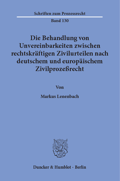 Die Behandlung von Unvereinbarkeiten zwischen rechtskräftigen Zivilurteilen nach deutschem und europäischem Zivilprozeßrecht Die Behandlung von Unvereinbarkeiten zwischen rechtskräftigen Zivilurteilen nach deutschem und europäischem Zivilprozeßrecht