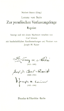 Zur preußischen Verfassungsfrage. Reprint. Hrsg. von Norbert Simon Zur preußischen Verfassungsfrage. Reprint. Hrsg. von Norbert Simon