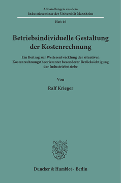 Betriebsindividuelle Gestaltung der Kostenrechnung Betriebsindividuelle Gestaltung der Kostenrechnung