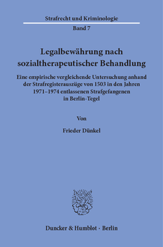 Legalbewährung nach sozialtherapeutischer Behandlung Legalbewährung nach sozialtherapeutischer Behandlung