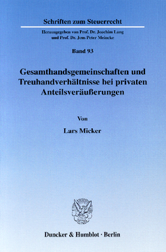 Gesamthandsgemeinschaften und Treuhandverhältnisse bei privaten Anteilsveräußerungen Gesamthandsgemeinschaften und Treuhandverhältnisse bei privaten Anteilsveräußerungen