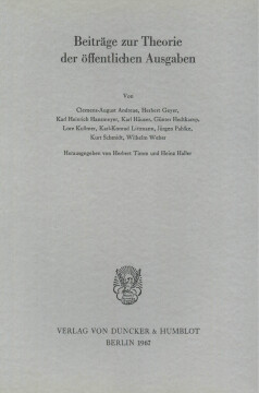 Beiträge zur Theorie der öffentlichen Ausgaben Beiträge zur Theorie der öffentlichen Ausgaben