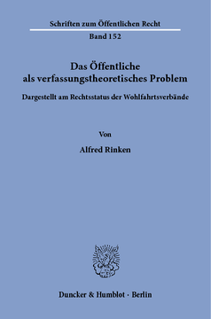 Das Öffentliche als verfassungstheoretisches Problem, dargestellt am Rechtsstatus der Wohlfahrtsverbände Das Öffentliche als verfassungstheoretisches Problem, dargestellt am Rechtsstatus der Wohlfahrtsverbände