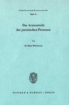 Das Armenrecht der juristischen Personen Das Armenrecht der juristischen Personen
