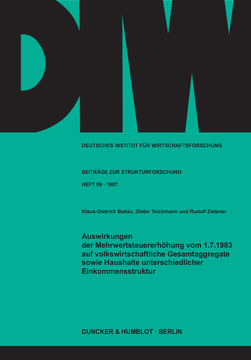 Auswirkungen der Mehrwertsteuererhöhung vom 1.7.1983 auf volkswirtschaftliche Gesamtaggregate sowie Haushalte unterschiedlicher Einkommensstruktur Auswirkungen der Mehrwertsteuererhöhung vom 1.7.1983 auf volkswirtschaftliche Gesamtaggregate sowie Haushalte unterschiedlicher Einkommensstruktur