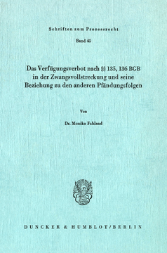 Das Verfügungsverbot nach §§ 135, 136 BGB in der Zwangsvollstreckung und seine Beziehung zu den anderen Pfändungsfolgen Das Verfügungsverbot nach §§ 135, 136 BGB in der Zwangsvollstreckung und seine Beziehung zu den anderen Pfändungsfolgen
