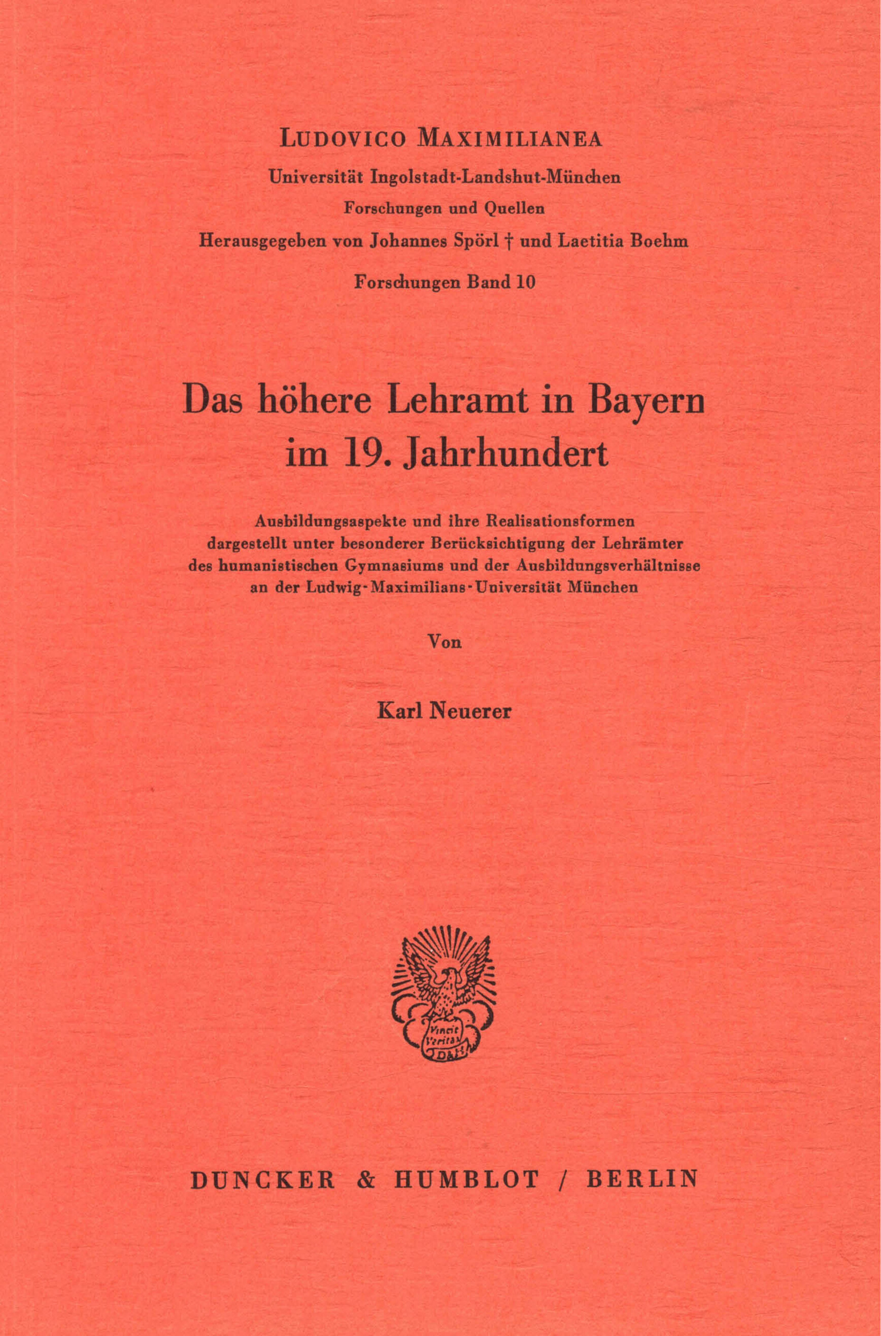 Das höhere Lehramt in Bayern im 19. Jahrhundert