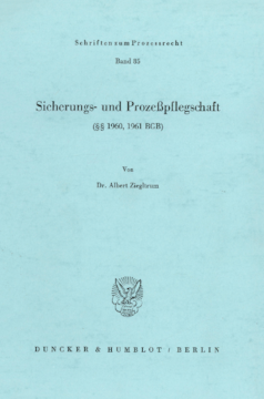 Sicherungs- und Prozeßpflegschaft (§§ 1960, 1961 BGB) Sicherungs- und Prozeßpflegschaft (§§ 1960, 1961 BGB)
