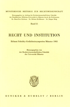Recht und Institution Recht und Institution