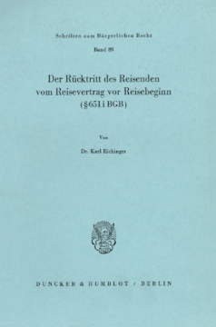 Der Rücktritt des Reisenden vom Reisevertrag vor Reisebeginn (§ 651 i BGB) Der Rücktritt des Reisenden vom Reisevertrag vor Reisebeginn (§ 651 i BGB)