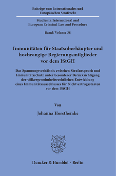 Immunitäten für Staatsoberhäupter und hochrangige Regierungsmitglieder vor dem IStGH Immunitäten für Staatsoberhäupter und hochrangige Regierungsmitglieder vor dem IStGH