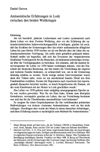 Antisemitische Erfahrungen in Lodz zwischen den beiden Weltkriegen