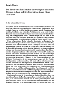Die Berufs- und Sozialstruktur der wichtigsten ethnischen Gruppen in Lodz und ihre Entwicklung in den Jahren 1918-1939