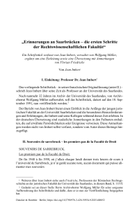 „Erinnerungen an Saarbrücken – die ersten Schritte der Rechtswissenschaftlichen Fakultät“